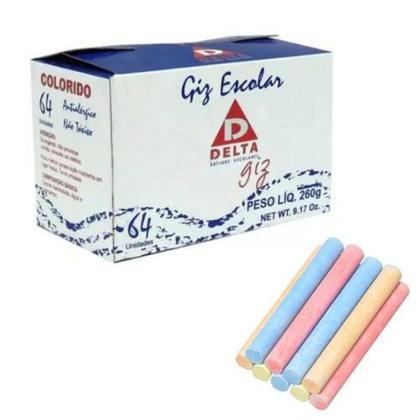Imagem de Kit 10 Caixas De Giz Colorido Delta com 640 Palitos no Total Para Lousa Quadro Verde e Negro Antialérgico e Não Tóxico