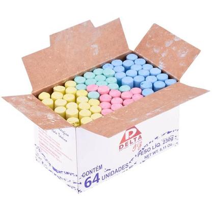 Imagem de Kit 10 Caixas De Giz Colorido Delta com 640 Palitos no Total Para Lousa Quadro Verde e Negro Antialérgico e Não Tóxico