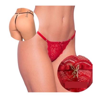 Imagem de Kit 10 Calcinha Feminina De Renda Fio Dental Dia dos Namorados Sexy Com Pingente e Regulagem