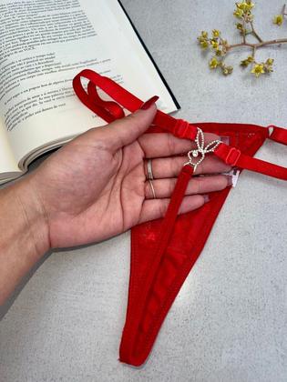 Imagem de Kit 10 Calcinha Feminina De Renda Fio Dental Dia dos Namorados Sexy Com Pingente e Regulagem