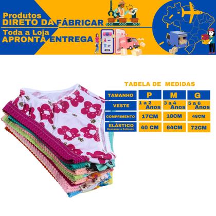 Imagem de Kit 10 Calcinha Infantil Menina 100% Algodão Com Cós Estampada