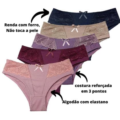 Imagem de KIT 10 Calcinhas algodão cintura alta Lingerie Atacado Em Cotton E Renda 