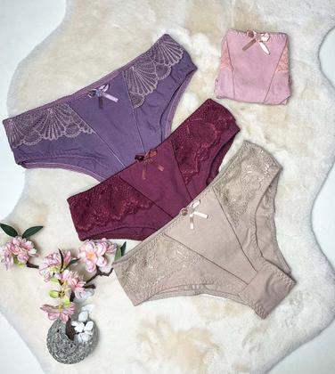 Imagem de KIT 10 Calcinhas algodão cintura alta Lingerie Atacado Em Cotton E Renda 