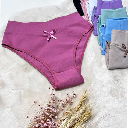 Imagem de KIT 10 Calcinhas de Algodão Femininas Cintura Alta Cós Duplo Confortavel Atacado e Conforto Tecido Liso Lateral Larga Dia a Dia Antialergica