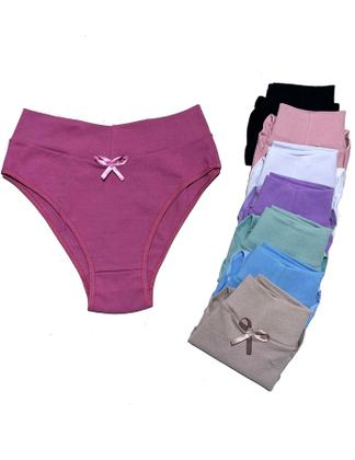 Imagem de KIT 10 Calcinhas de Algodão Femininas Cintura Alta Cós Duplo Confortavel Atacado e Conforto Tecido Liso Lateral Larga Dia a Dia Antialergica