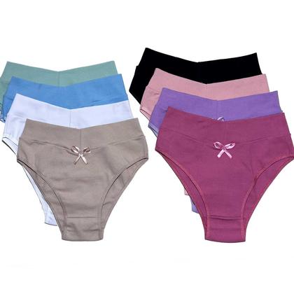 Imagem de KIT 10 Calcinhas de Algodão Femininas Cintura Alta Cós Duplo Confortavel Atacado e Conforto Tecido Liso Lateral Larga Dia a Dia Antialergica