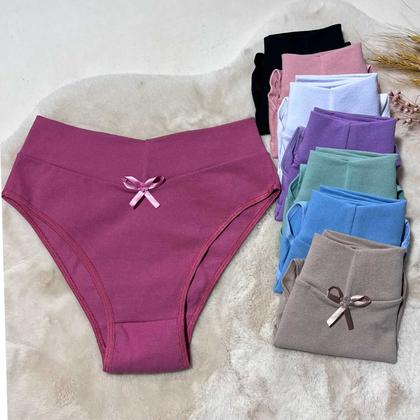 Imagem de KIT 10 Calcinhas de Algodão Femininas Cintura Alta Cós Duplo Confortavel Atacado e Conforto Tecido Liso Lateral Larga Dia a Dia Antialergica