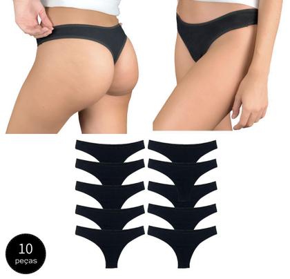 Imagem de Kit 10 Calcinhas Fio Dental Try Basics Algodão Cotton Básica Lisa Moda Lingerie