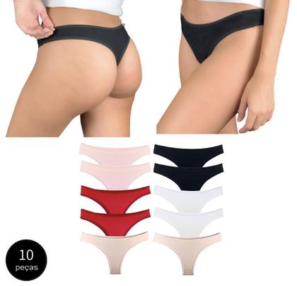 Imagem de Kit 10 Calcinhas Fio Dental Try Basics Algodão Cotton Básica Lisa Moda Lingerie