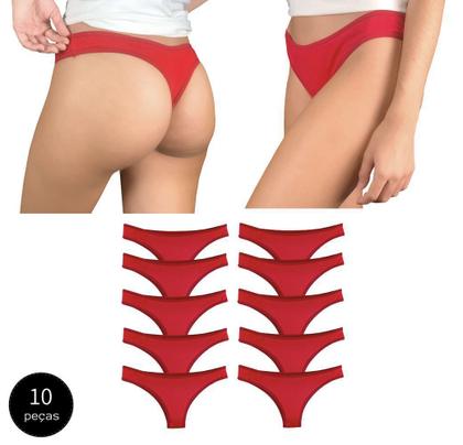 Imagem de Kit 10 Calcinhas Fio Dental Try Basics Algodão Cotton Básica Lisa Moda Lingerie