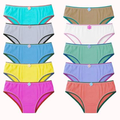 Imagem de Kit 10 Calcinhas Infantil Algodão Meninas 1 a 12 Anos Criança