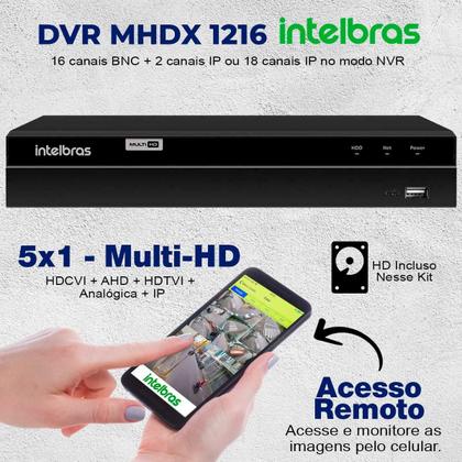 Imagem de Kit 10 Câmeras Intelbras VHD 1130 B HD 720p Lente 2.8mm Visão Noturna 30m Proteção IP67 + DVR Intelbras MHDX 1316 16 Canais Multi HD + HD 2TB