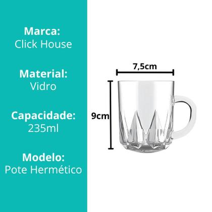 Imagem de Kit 10 Caneca Xicara Copo De Vidro Transparente Café Chá Cappuccino Alça 250ml