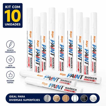 Imagem de Kit 10 Caneta Marcador Permanente Branca Cerâmica Metal Tecido Desenho Acrílica Paint Marker