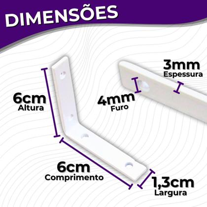 Imagem de Kit 10 Cantoneiras em L 6x6 Mão Francesa com 10 Parafusos e Buchas - Bestfer