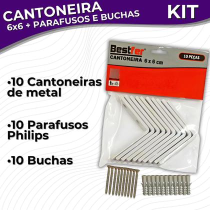 Imagem de Kit 10 Cantoneiras em L 6x6 Mão Francesa com 10 Parafusos e Buchas - Bestfer