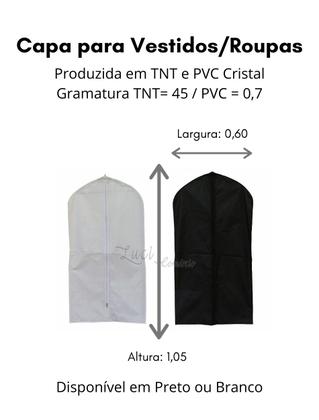 Imagem de Kit 10 Capa Vestido com Zíper 1,05 Para Ternos e Roupas Frente Pvc Cristal transparente e TNT
