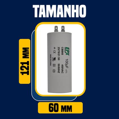 Imagem de Kit 10 Capacitor Permanente 100uF 440/450Vac EPX com Terminal Duplo
