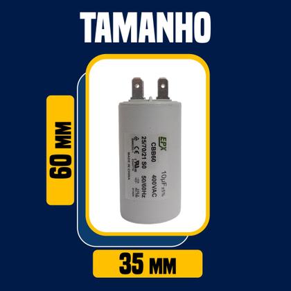 Imagem de Kit 10 Capacitor Permanente 10uF 380/400Vac EPX com Terminal Duplo