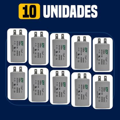 Imagem de Kit 10 Capacitor Permanente 13uF 440/450Vac EPX com Terminal Duplo