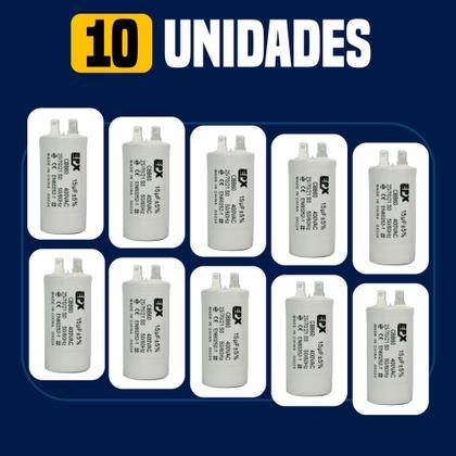 Imagem de Kit 10 Capacitor Permanente 15uF 380/400Vac EPX com Terminal Duplo