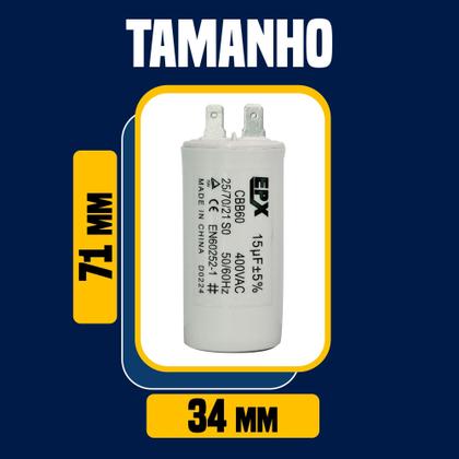 Imagem de Kit 10 Capacitor Permanente 15uF 380/400Vac EPX com Terminal Duplo