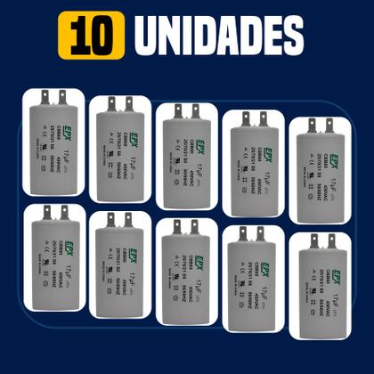 Imagem de Kit 10 Capacitor Permanente 17uF 440/450Vac EPX com Terminal Duplo