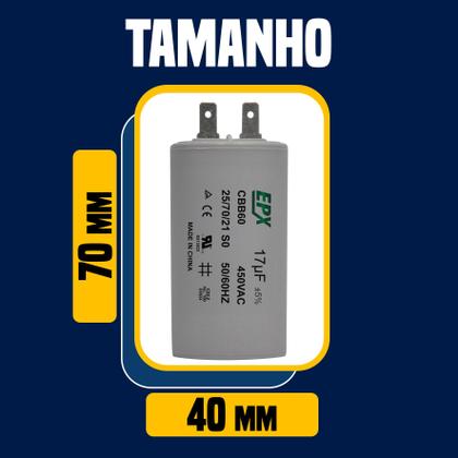 Imagem de Kit 10 Capacitor Permanente 17uF 440/450Vac EPX com Terminal Duplo