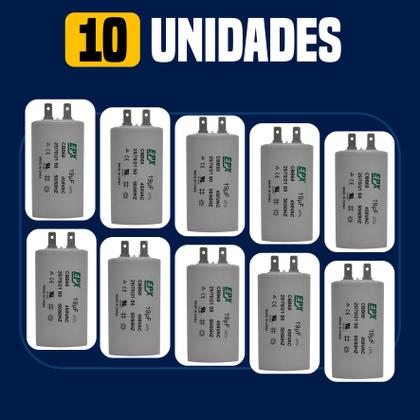 Imagem de Kit 10 Capacitor Permanente 19uF 440/450Vac EPX com Terminal Duplo