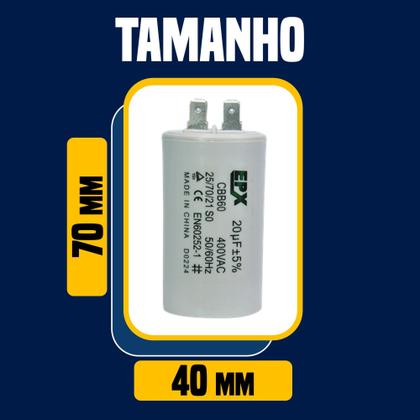 Imagem de Kit 10 Capacitor Permanente 20uF 380/400Vac EPX com Terminal Duplo