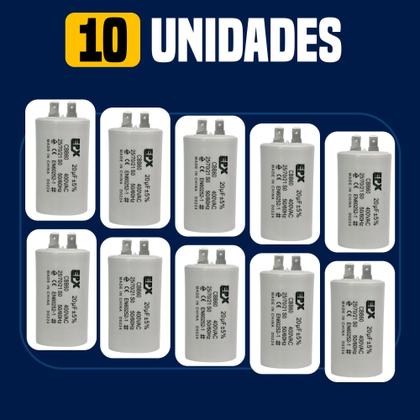 Imagem de Kit 10 Capacitor Permanente 20uF 380/400Vac EPX com Terminal Duplo