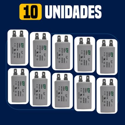 Imagem de Kit 10 Capacitor Permanente 2uF 440/450Vac EPX com Terminal Duplo