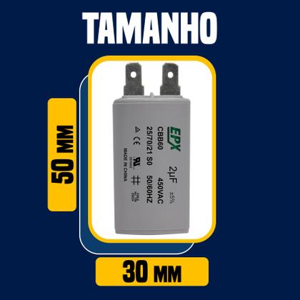 Imagem de Kit 10 Capacitor Permanente 2uF 440/450Vac EPX com Terminal Duplo