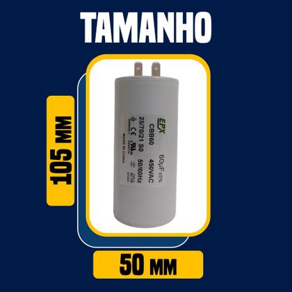 Imagem de Kit 10 Capacitor Permanente 60uF 440/450Vac EPX com Terminal Duplo