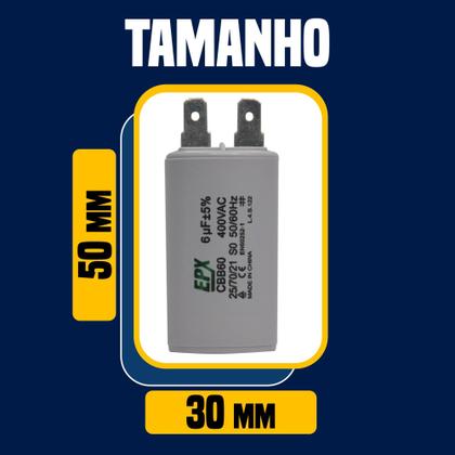 Imagem de Kit 10 Capacitor Permanente 6uF 380/400Vac EPX com Terminal Duplo