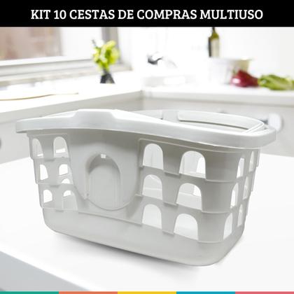 Imagem de Kit 10 Cestas de Mercado Branca com Alça Cestinha Multiuso