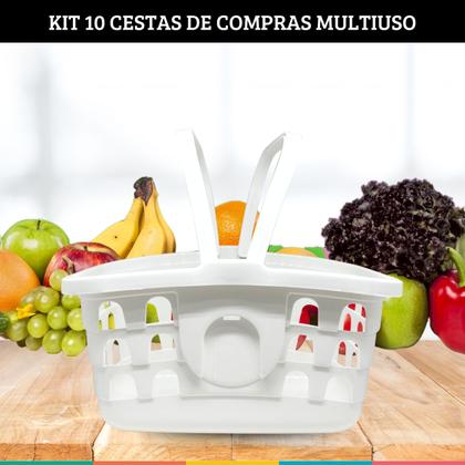Imagem de Kit 10 Cestas de Mercado Branca com Alça Cestinha Multiuso