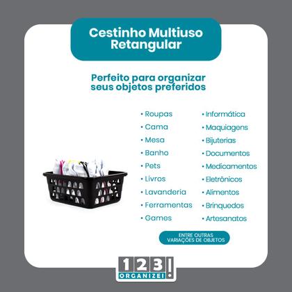 Imagem de Kit 10 Cesto Organizador 16x12x6Cm Preto +20 Cabide Infantil 123Organizei