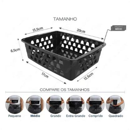 Imagem de Kit 10 Cesto Organizador Médio Multiuso M Preto 0592 Uninjet