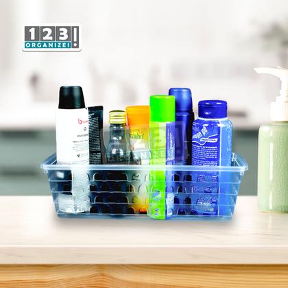 Imagem de Kit 10 Cestos Multiuso Comprido Retangular Transparente 28x11x8 Cm 123Organizei