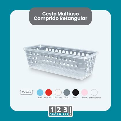Imagem de Kit 10 Cestos Multiuso Comprido Retangular Transparente 28x11x8 Cm 123Organizei