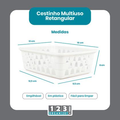 Imagem de Kit 10 Cestos Organizador Pequeno 16x12x6Cm Branco + 20 Cabides Branco Infantil