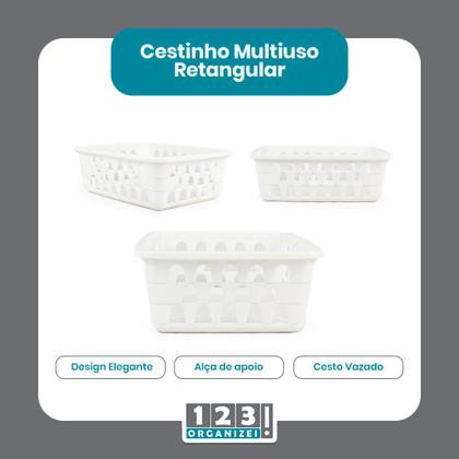 Imagem de Kit 10 Cestos Organizador Pequeno 16x12x6Cm Branco + 20 Cabides Branco Infantil