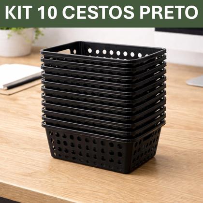 Imagem de Kit 10 Cestos Organizadores de Gaveta Plástico Multiuso 3UD Branco Cozinha Banheiro