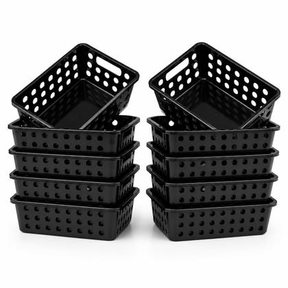 Imagem de Kit 10 Cestos Organizadores de Gaveta Plástico Multiuso 3UD Branco Cozinha Banheiro
