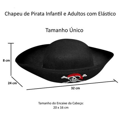 Imagem de Kit 10 Chapéus do Alma Negra de Pirata com Elástico para Fantasia de Pirata