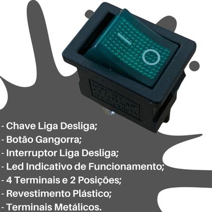 Imagem de Kit 10 Chave Gangorra Kcd1-104n Liga Desliga 4 Terminais Neon Verde