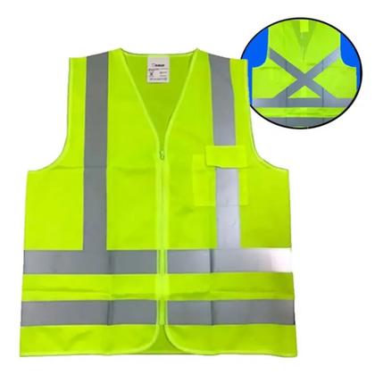 Imagem de Kit 10 Colete Refletivo Segurança Faixa Sinalização com Bolso Verde Fluorescente Neon