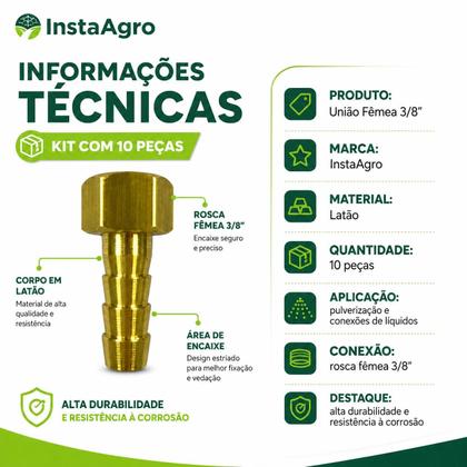 Imagem de Kit 10 Conectores União Fêmea 3/8" - Instaagro