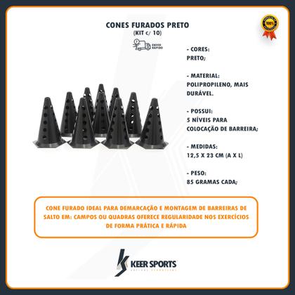 Imagem de Kit 10 Cones Funcional Demarcatórios Furados Preto 23 Cm